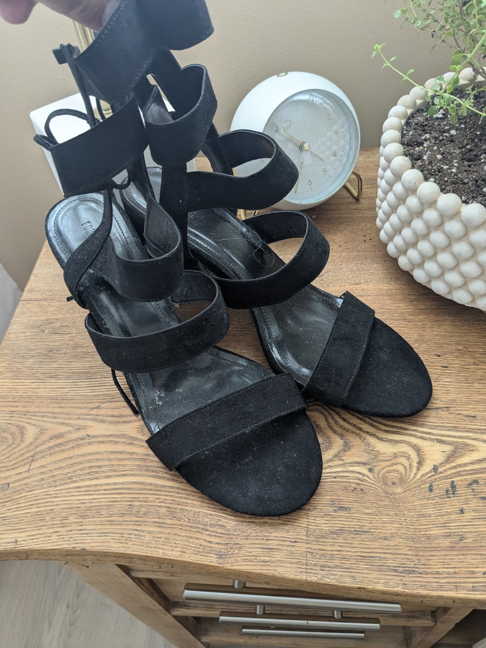 Forever 21 Black Suede Multi-Strap High Heel Sandals
